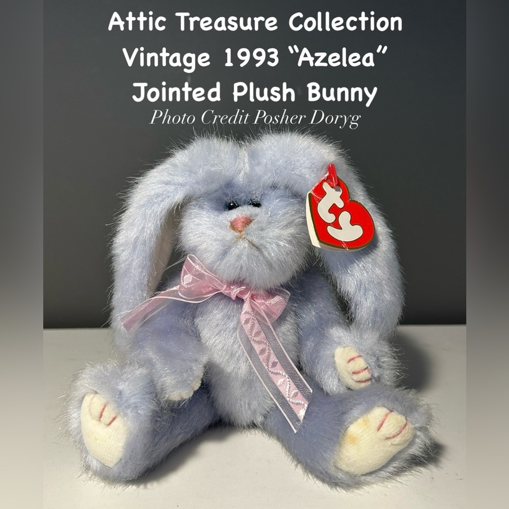 Vintage 1993 Ty Lavender Plush Bunny with Pink Bow